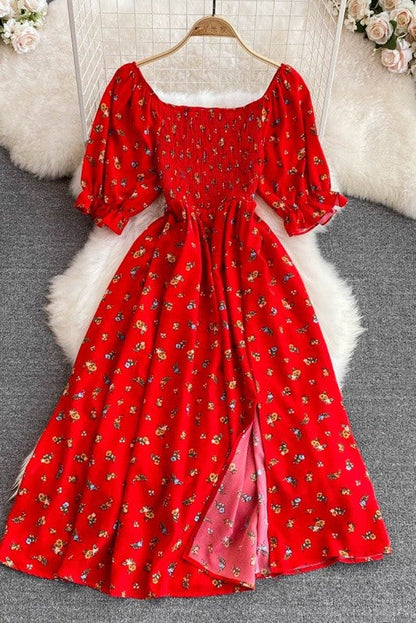 Miss Sparkling Floral Smocked Midi Dress