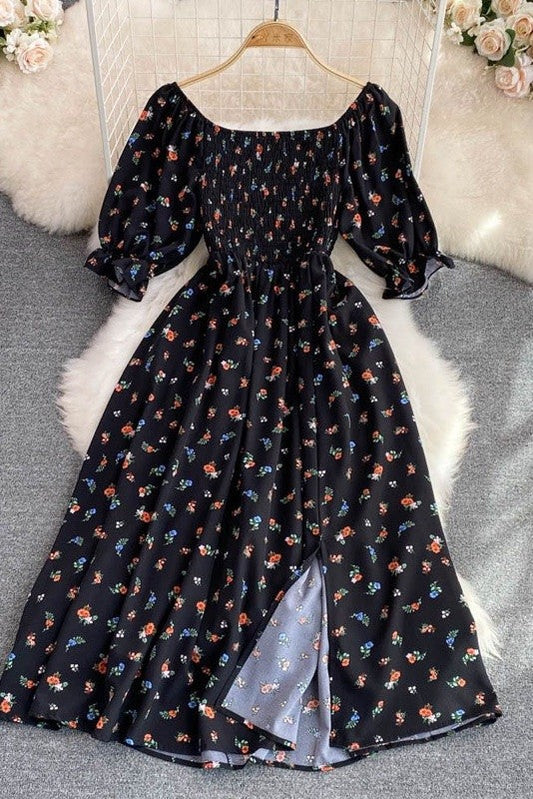 Miss Sparkling Floral Smocked Midi Dress