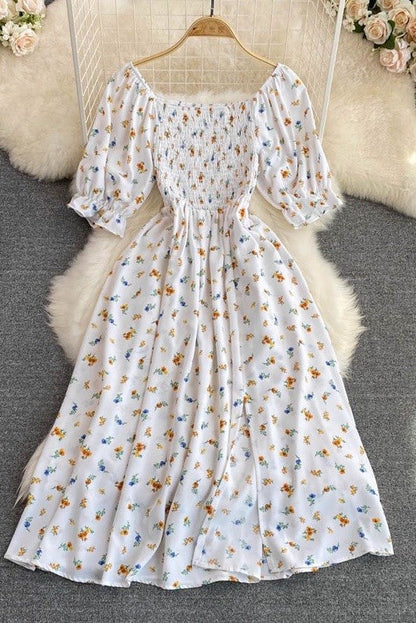 Miss Sparkling Floral Smocked Midi Dress