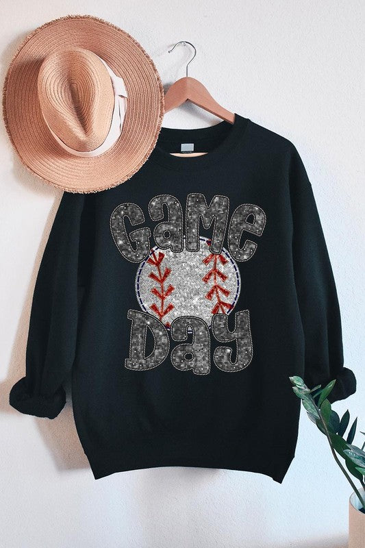 Baseball Game Day Faux Sequins Graphic Sweatshirts