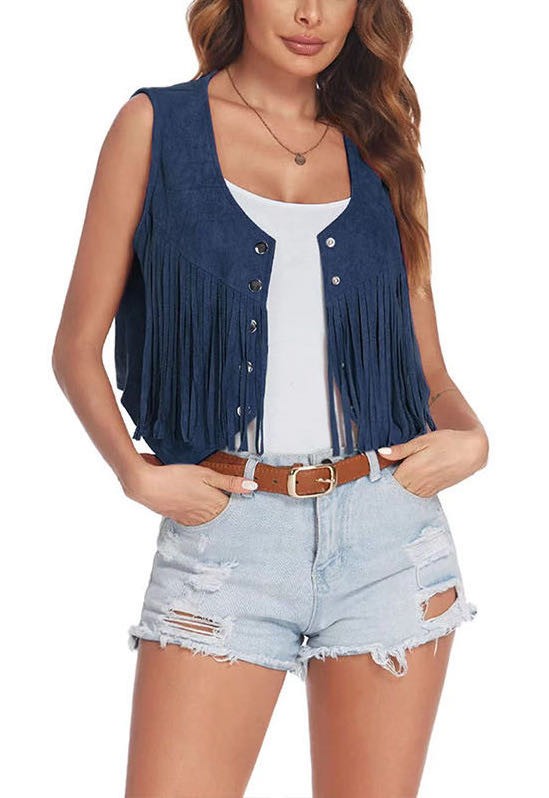 Miss Sparkling Cropped Fringe Vest