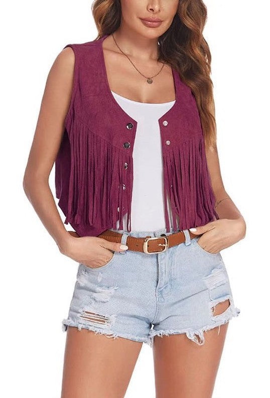 Miss Sparkling Cropped Fringe Vest