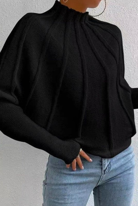 Miss Sparkling |Mock Neck Batwing Sweater