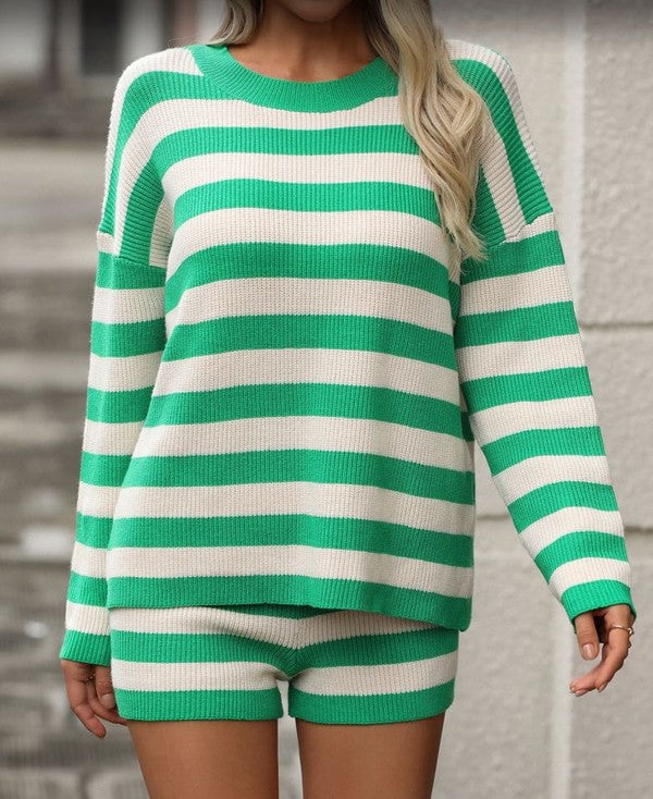 Miss Sparkling Striped Long Sleeve 2 Piece Set