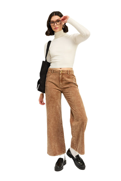 DISTRASSED CORDUROY PANTS LIGHT BROWN