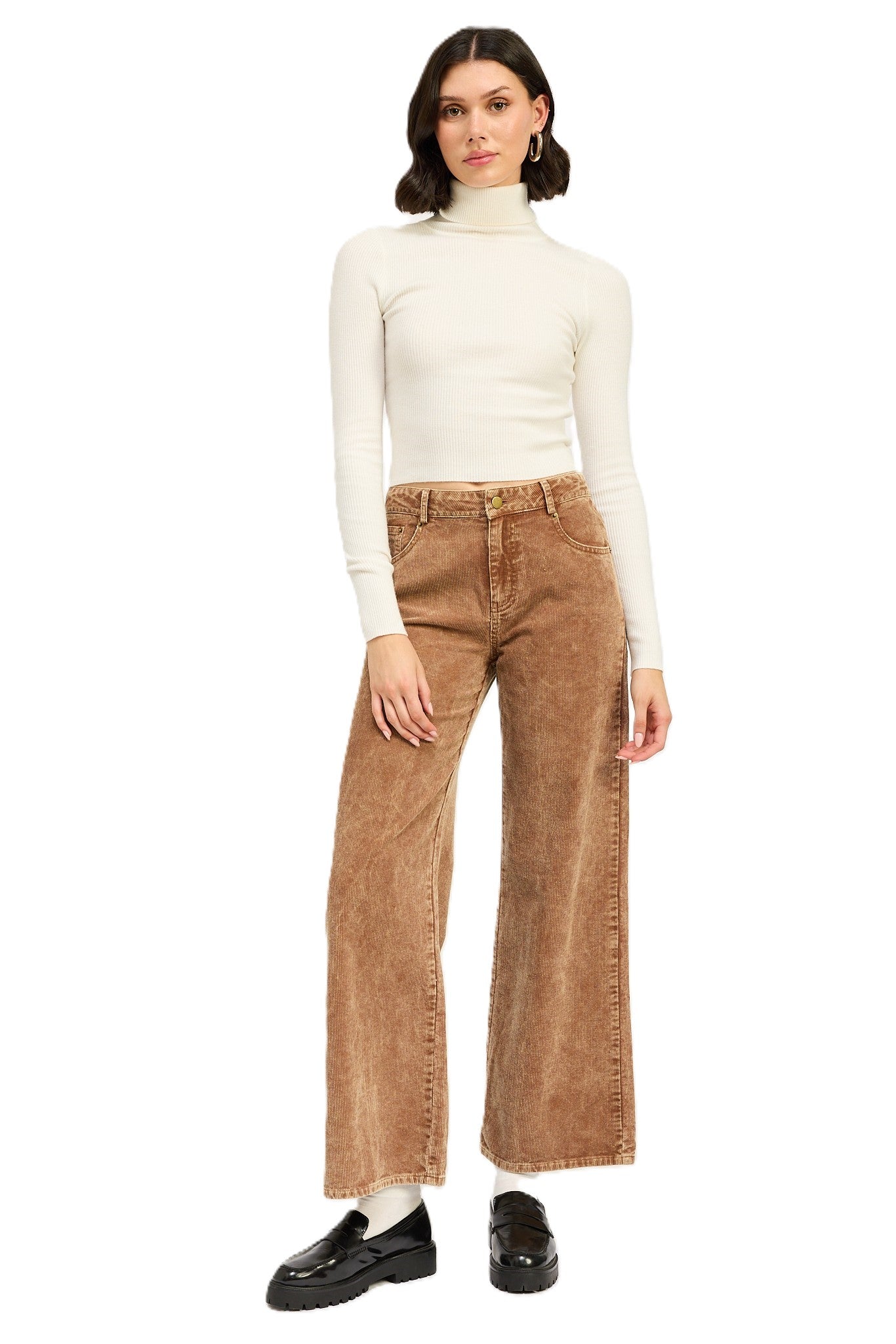 DISTRASSED CORDUROY PANTS LIGHT BROWN