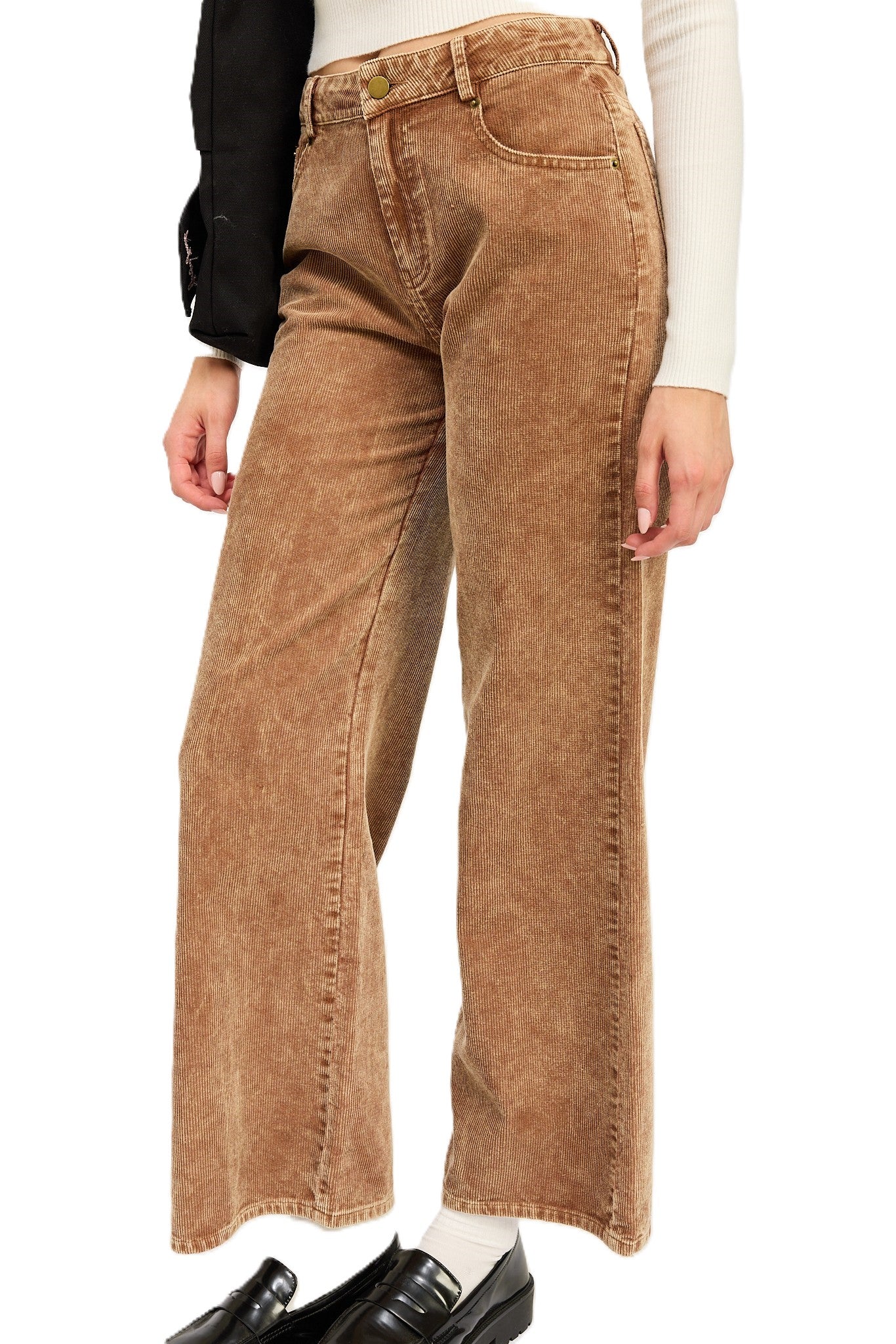 DISTRASSED CORDUROY PANTS LIGHT BROWN