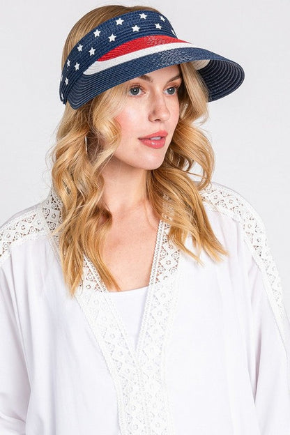 American Flag Printed Straw Visor