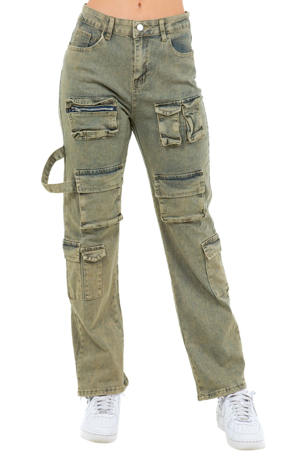 WOMEN FASHION CARGO STYLE DENIM PANTS