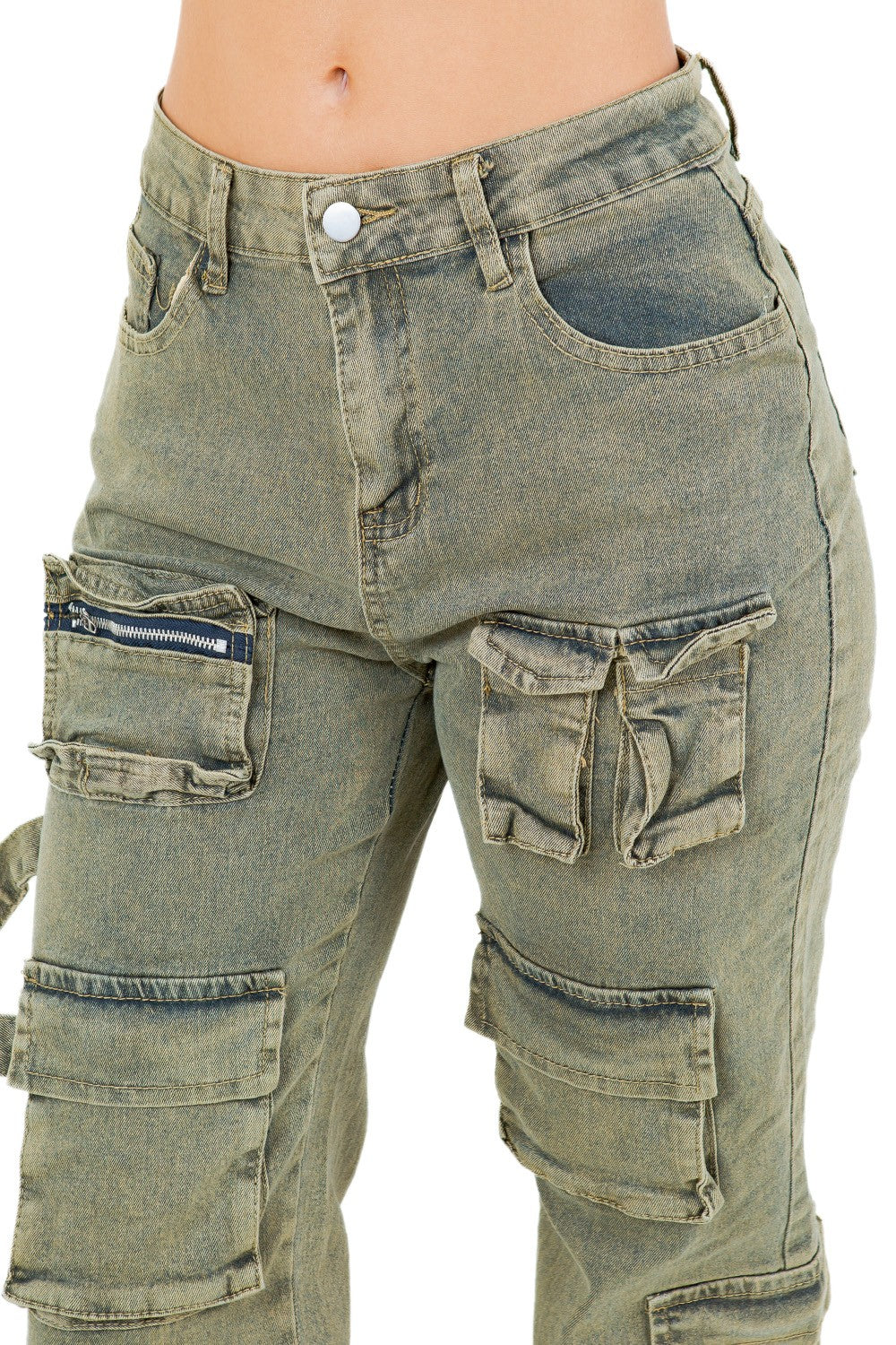 WOMEN FASHION CARGO STYLE DENIM PANTS