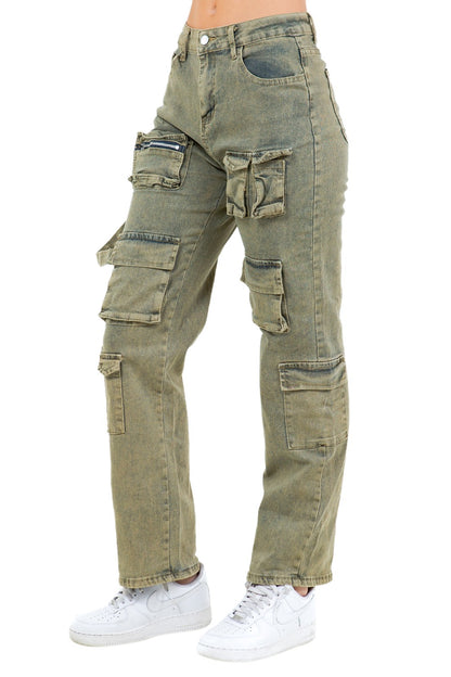 WOMEN FASHION CARGO STYLE DENIM PANTS