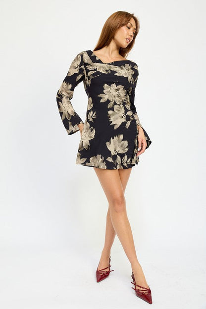 Emory Park | Cowl Neck Mini Flare Dress with Open Back