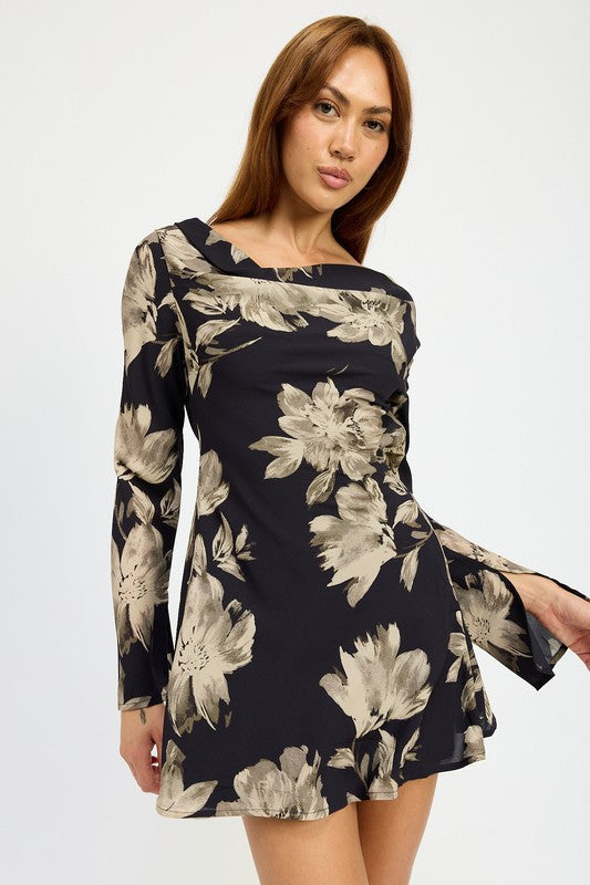 Emory Park | Cowl Neck Mini Flare Dress with Open Back