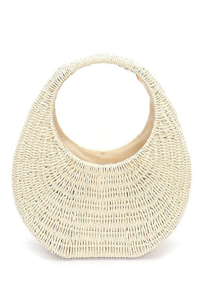 Faux Straw Wicker Moon Bag
