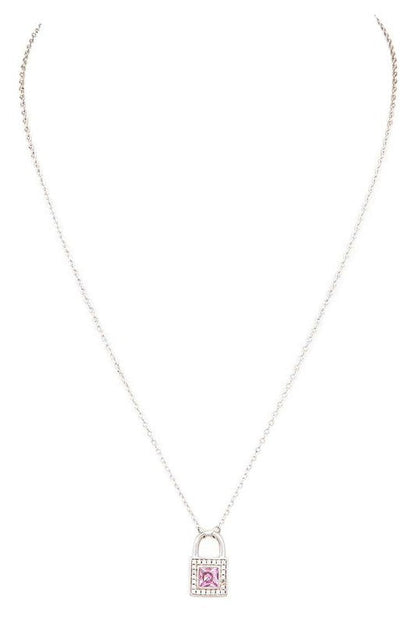 Pink Locket Cubic Zirconia Pendant Necklace
