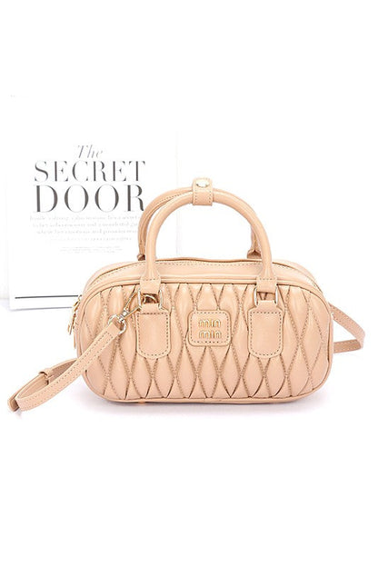 Faux Leather Quilted Top Handle Swing Bag