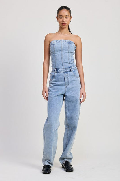 Emory Park Strapless Denim Jumpsuit