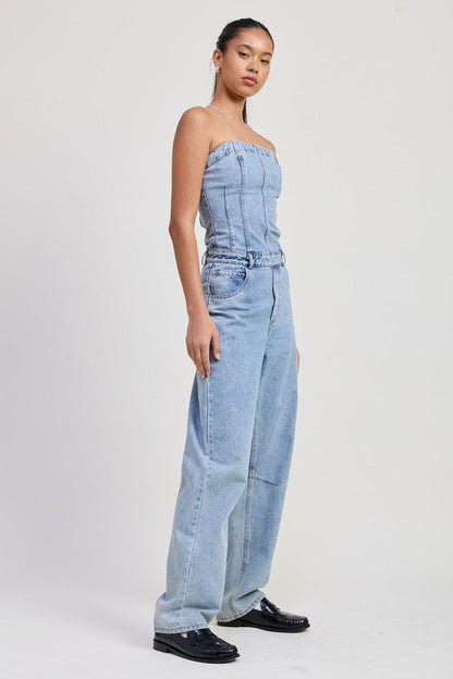 Emory Park Strapless Denim Jumpsuit