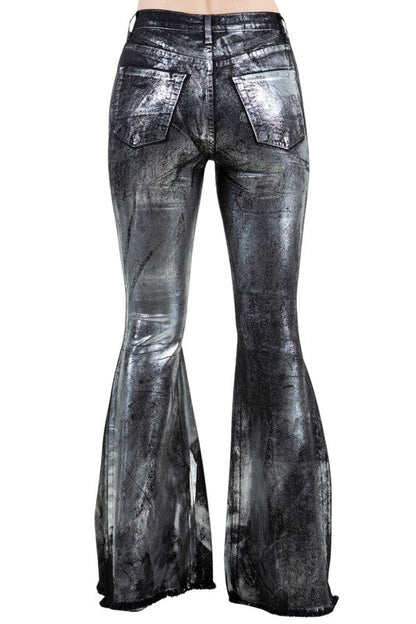 GJG Denim Metallic Bell Bottom Jean in Black