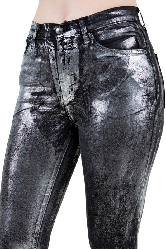 GJG Denim Metallic Bell Bottom Jean in Black