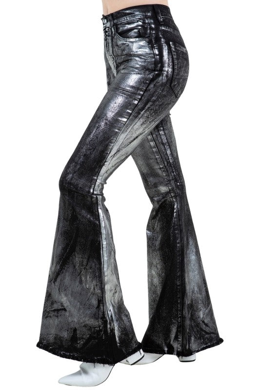 GJG Denim Metallic Bell Bottom Jean in Black