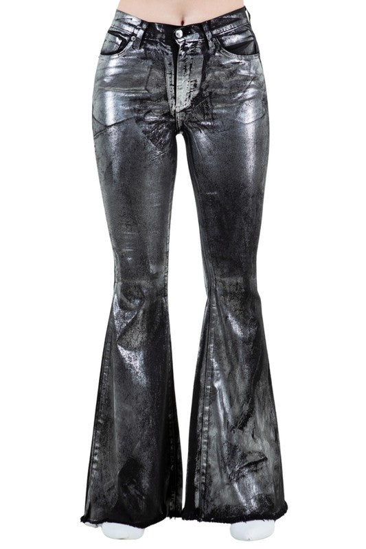 GJG Denim Metallic Bell Bottom Jean in Black
