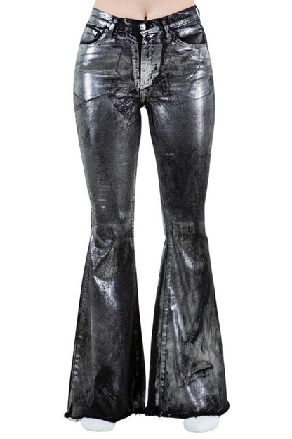 GJG Denim Metallic Bell Bottom Jean in Black