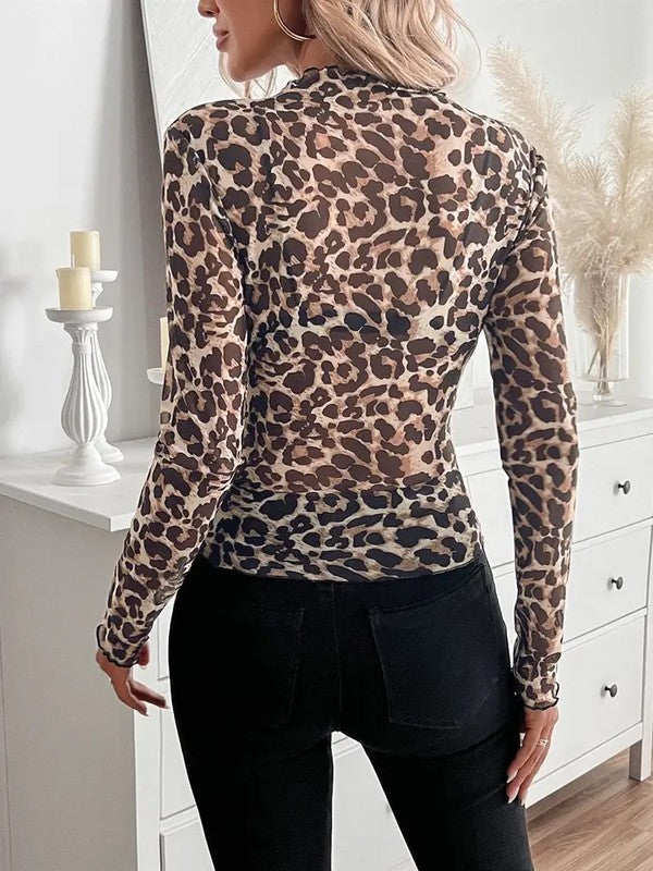 Miss Sparkling Leopard Print Long Sleeve Top