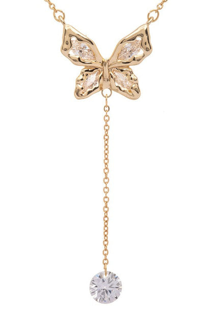 Cubic Zirconia Drop Butterfly Pendant Necklace