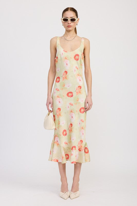 Emory Park Printed Satin Midi Dress with Scoop Neck