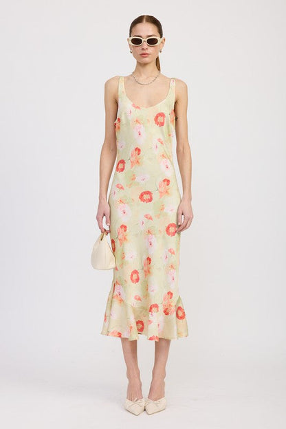 Emory Park Printed Satin Midi Dress with Scoop Neck