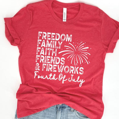 Freedom Family Faith FRIENDS FIREWORKS t-shirt