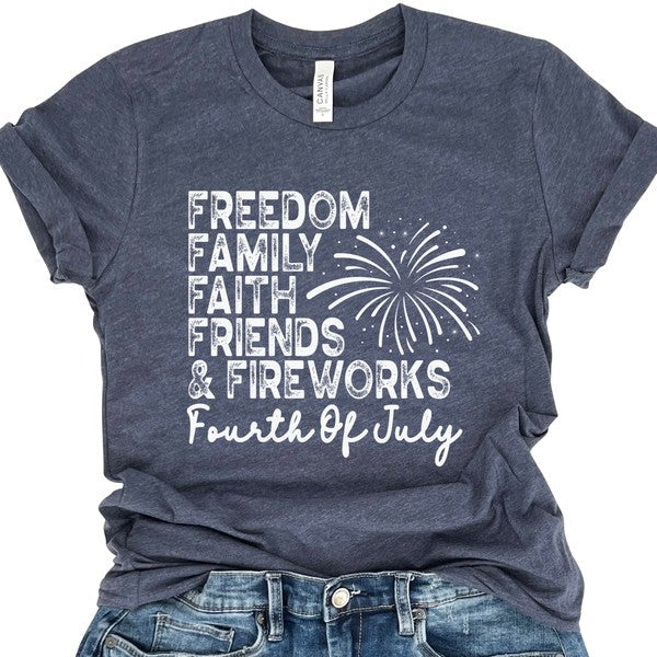 Freedom Family Faith FRIENDS FIREWORKS t-shirt