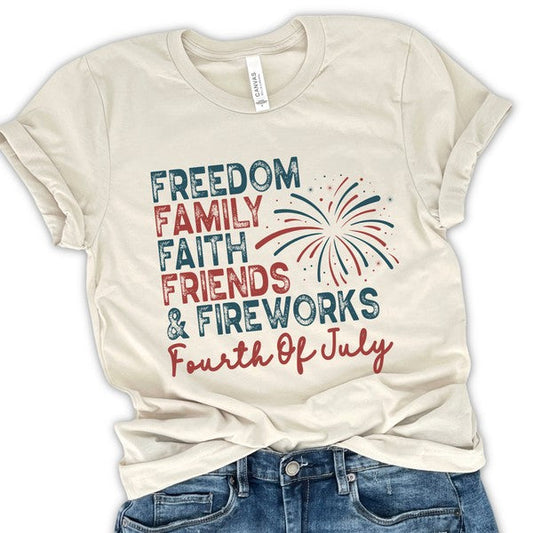 Freedom Family Faith FRIENDS FIREWORKS t-shirt