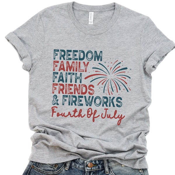 Freedom Family Faith FRIENDS FIREWORKS t-shirt