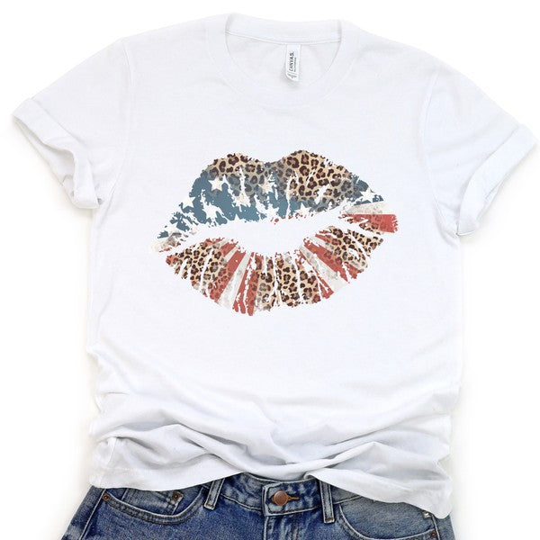 American Big Lips Stars, Stripes, Leopard t-shirt