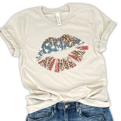 American Big Lips Stars, Stripes, Leopard t-shirt