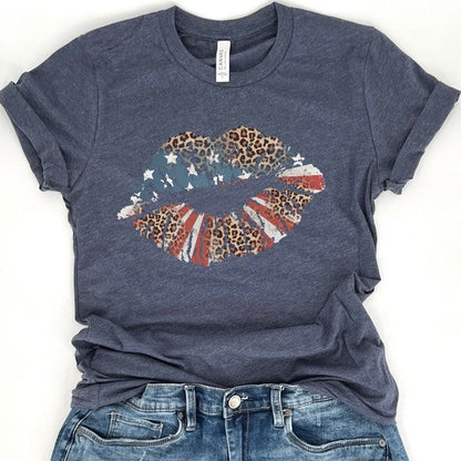 Plus American Big Lips Stars, Stripes, Leopard tee