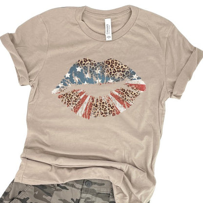 American Big Lips Stars, Stripes, Leopard t-shirt