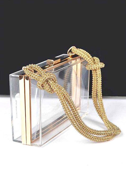 Rhinestone Top Handle Acrylic Cleared Box Clutch Bag