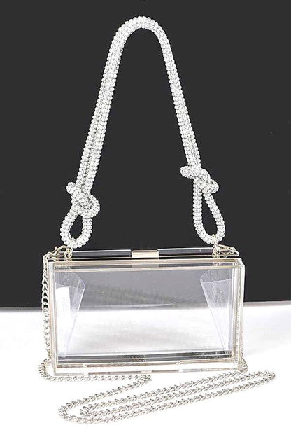 Rhinestone Top Handle Acrylic Cleared Box Clutch Bag