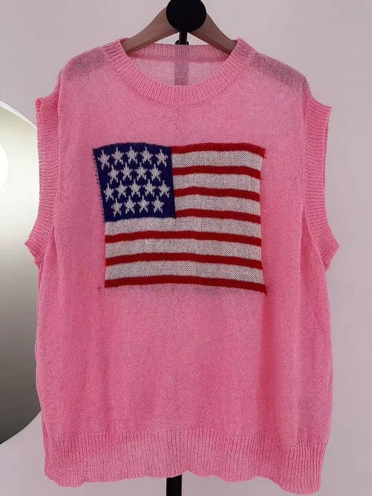 Miss Sparkling Flag Knit Sweater Top