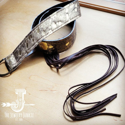 Dark Metallic Hide Leather Belt w/ Leather Fringe