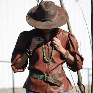 Turquoise & Brown Embossed Genuine Leather Belt