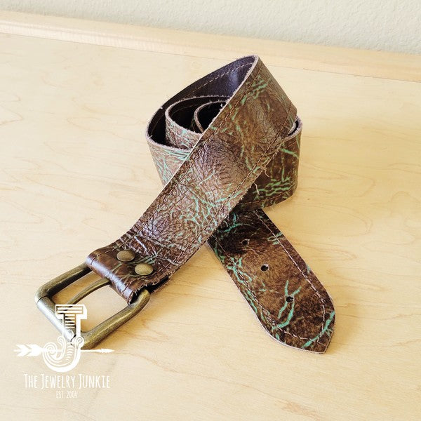 Turquoise & Brown Embossed Genuine Leather Belt