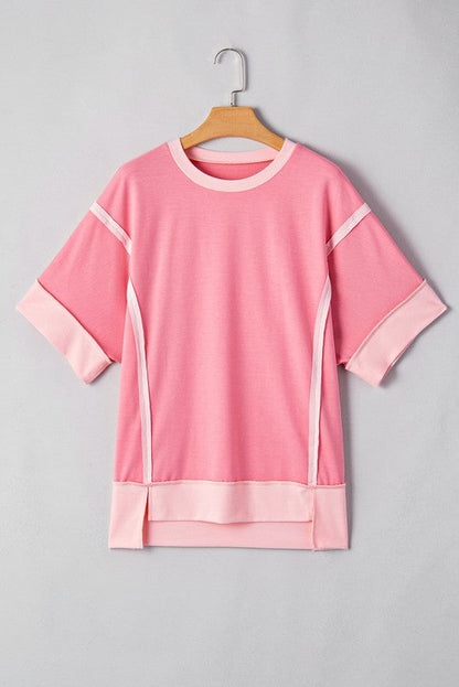 Cotton Peach Half Raw Seam High Low Side Split Top