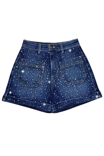 GJG Denim The Willow Denim Short Rhinestones Dark Wash