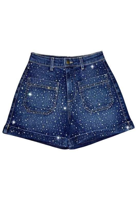 GJG Denim The Willow Denim Short Rhinestones Dark Wash