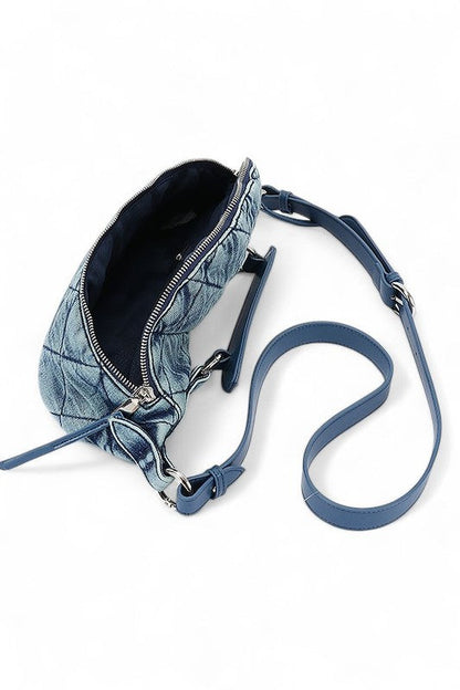 Quilted Denim Top Handle Swing Bag