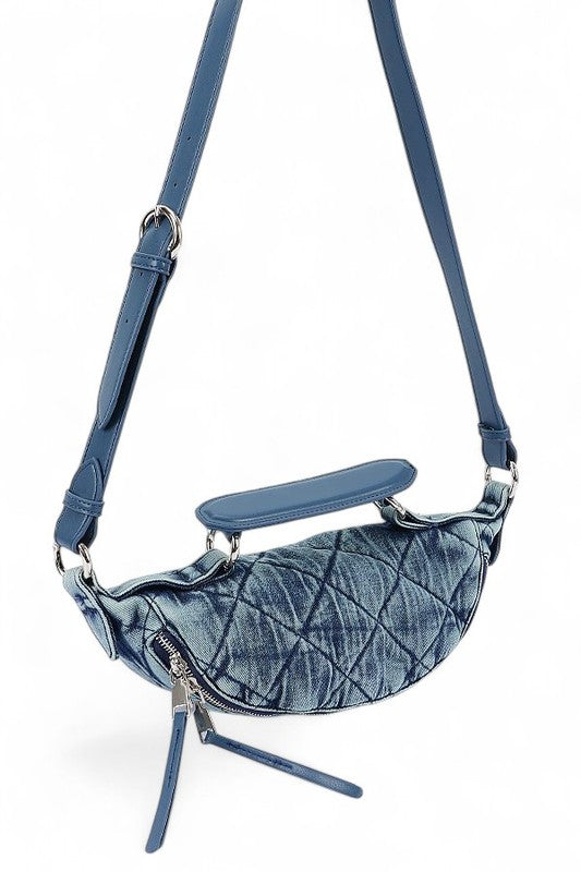 Quilted Denim Top Handle Swing Bag